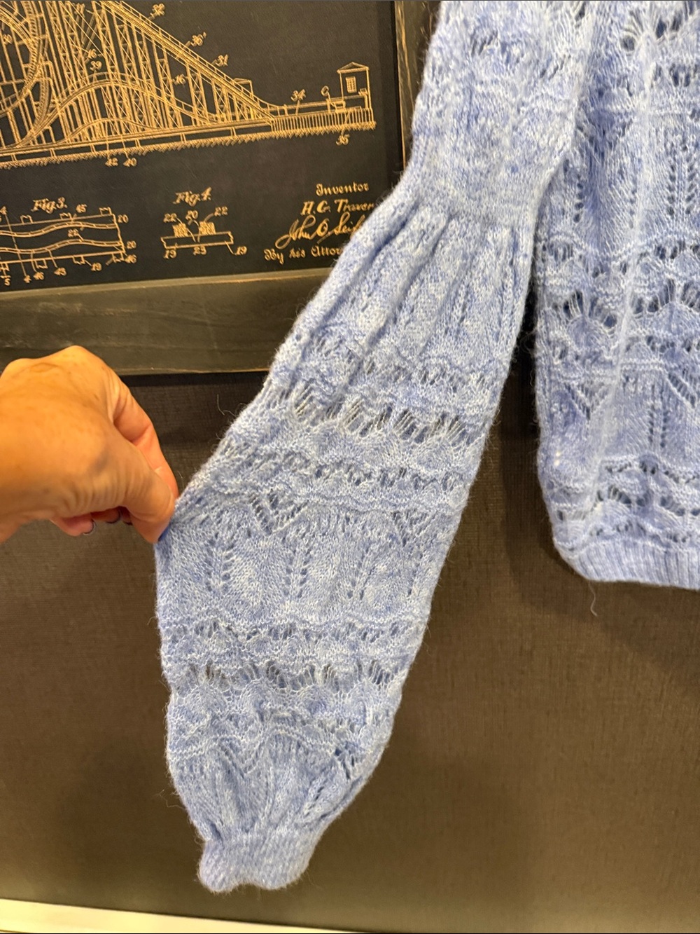 Zara Pale Blue Lace-Open Knit Crewneck Sweater - Picture 5 of 6
